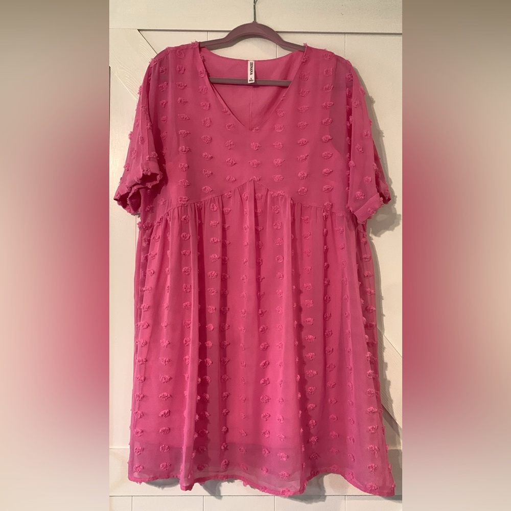 Zenana Outfitters Pink Textured Midi Dress